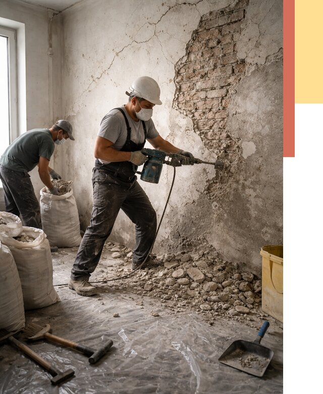 Демонтаж штукатурки со стен в Можге от 7292 руб/м² — быстро и недорого | ОТДЕЛОЧНИК-Мжг