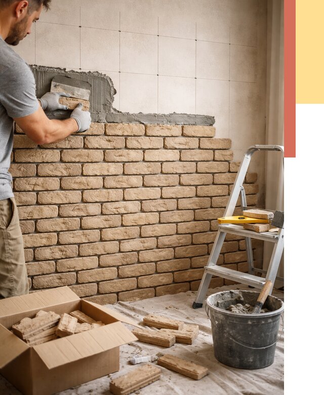 Монтаж декоративного кирпича в Можге от 3241 руб./м² — быстро и недорого | ОТДЕЛОЧНИК-Мжг