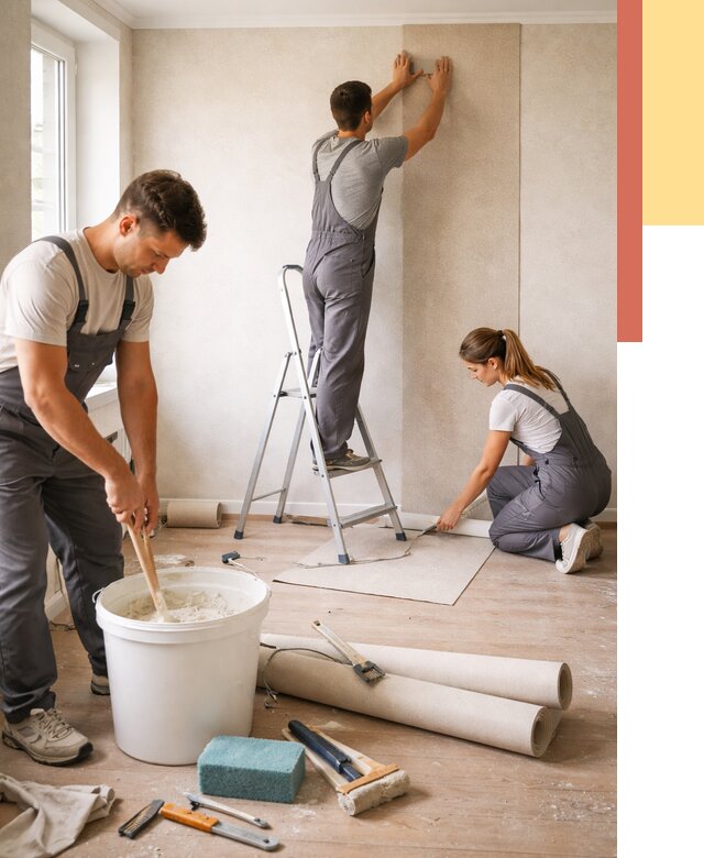 Оклейка стен обоями в Можге от 3545 руб/м2 — быстро и недорого | ОТДЕЛОЧНИК-Мжг