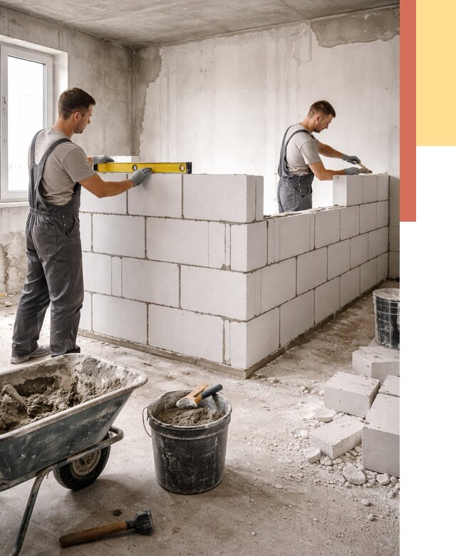 Кладка перегородок из ПГП в Можге от 2532 руб./м2 — монтаж и возведение под ключ | ОТДЕЛОЧНИК-Мжг