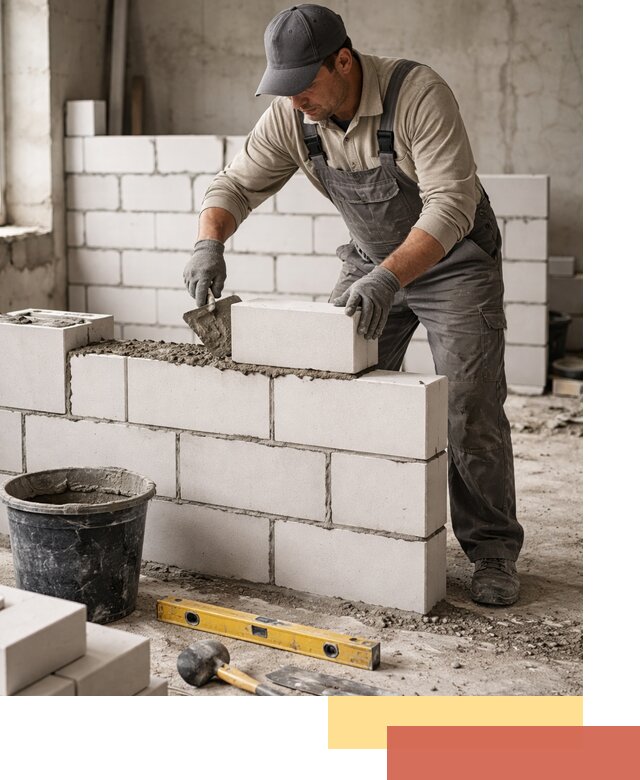 Кладка перегородок из силикатного блока в Можге