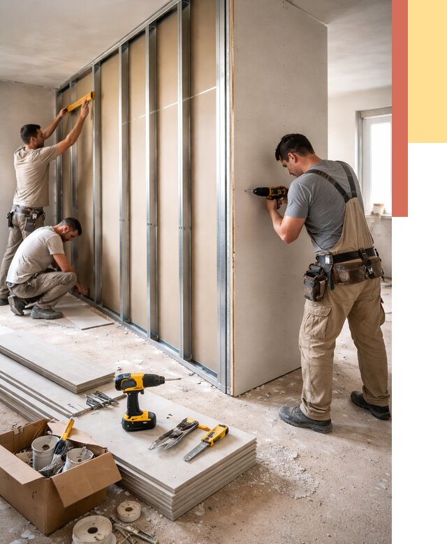 Монтаж однослойной перегородки из гипсокартона в Можге от 658 руб. | ОТДЕЛОЧНИК-Мжг