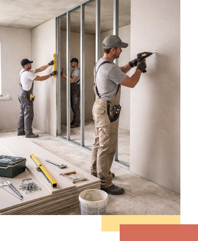 Однослойная перегородка из гипсокартона в Можге под ключ, монтаж и отделка