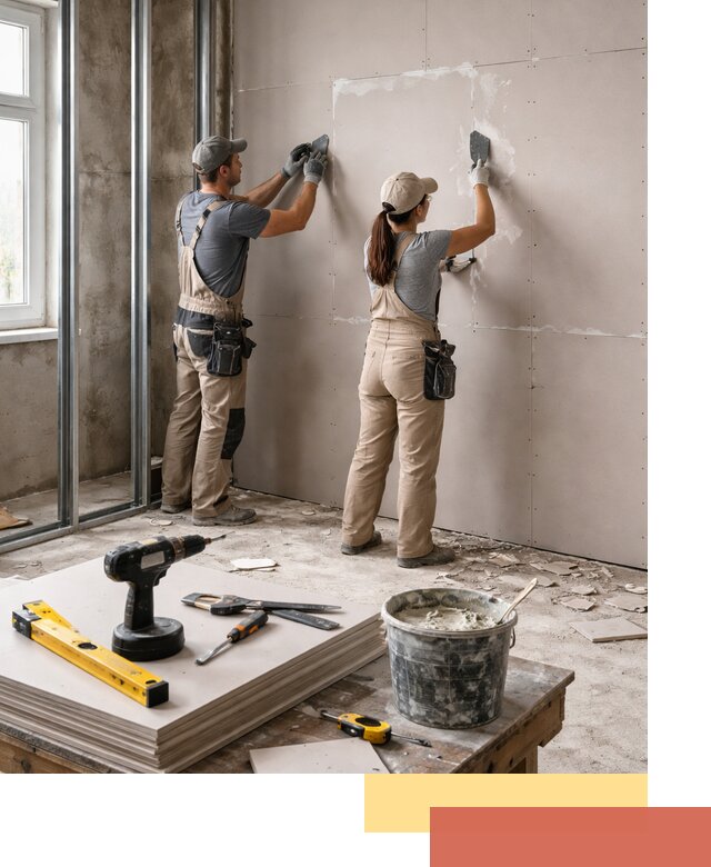 Монтаж двухслойной перегородки из гипсокартона в Можге