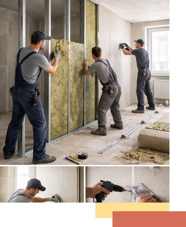 Перегородка из гипсокартона с шумоизоляцией в Можге — монтаж под ключ