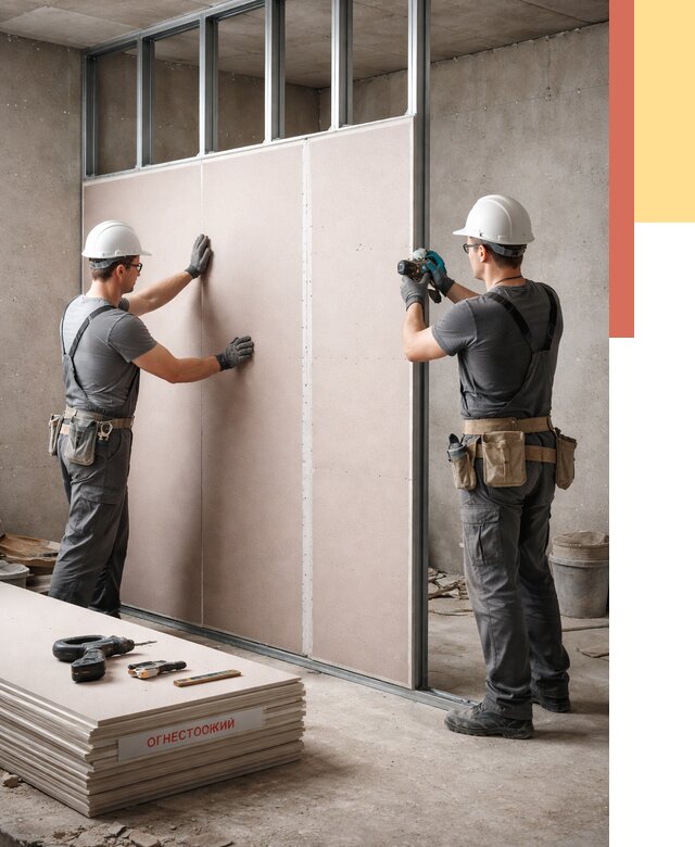 Перегородка из огнестойкого гипсокартона в Можге от 1874 руб. под ключ | ОТДЕЛОЧНИК-Мжг
