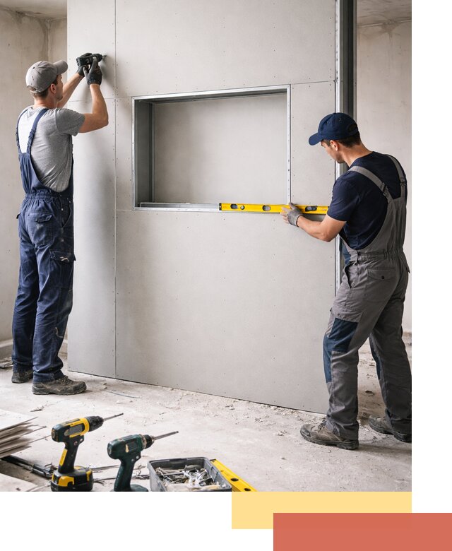 Перегородка из гипсокартона с нишей под декор в Можге