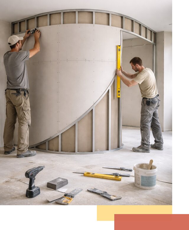 Радиусная перегородка из гипсокартона в Можге под ключ