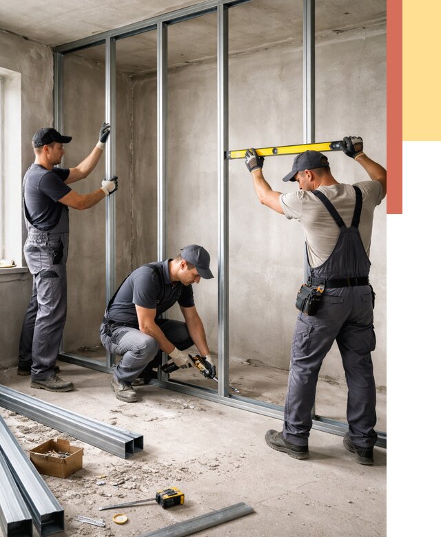 Монтаж каркаса перегородки из профиля в Можге от 760 руб. | ОТДЕЛОЧНИК-Мжг