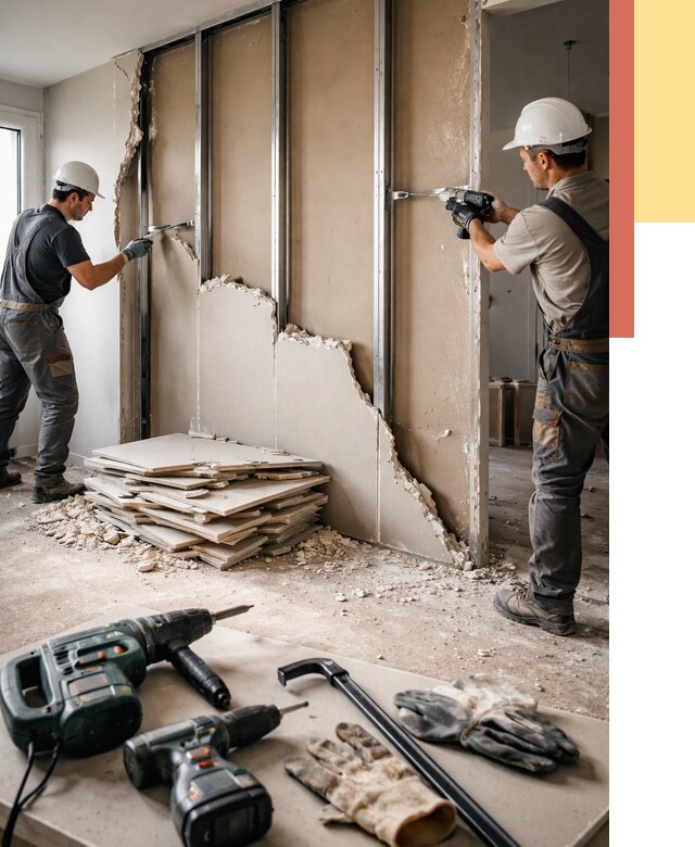 Демонтаж перегородки из гипсокартона в Можге от 1215 руб. быстро и недорого | ОТДЕЛОЧНИК-Мжг