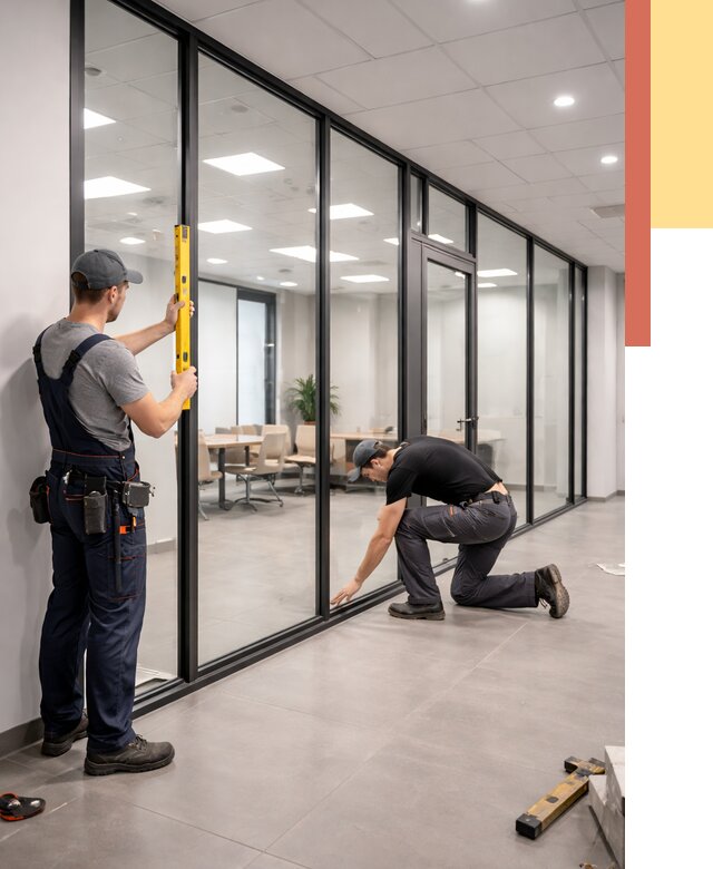 Каркасные стеклянные перегородки в Можге под ключ от 9318 руб. | ОТДЕЛОЧНИК-Мжг