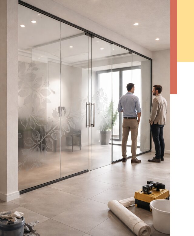 Стеклянные перегородки с рисунком в Можге от 12660 руб. монтаж и нанесение | ОТДЕЛОЧНИК-Мжг