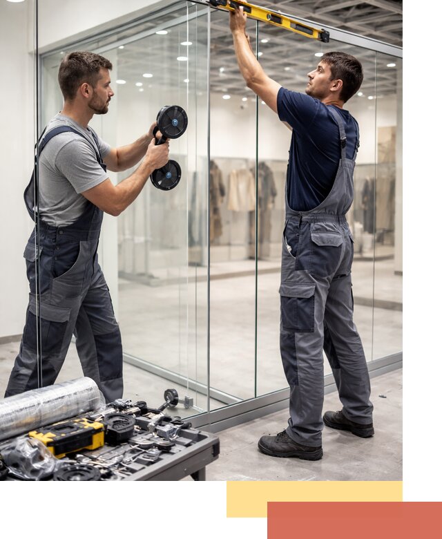 Стеклянные перегородки для магазинов в Можге — монтаж и установка