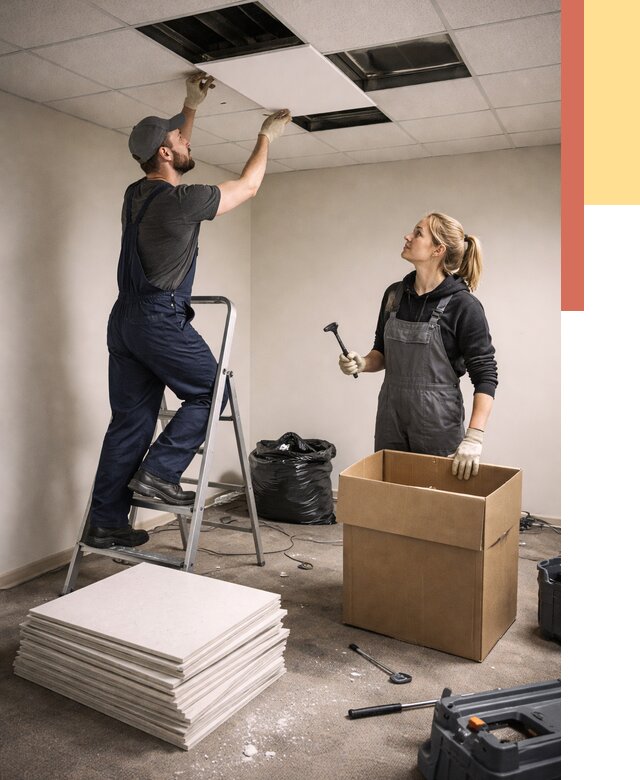 Демонтаж потолочной плитки в Можге от 4558 руб. быстро и недорого | ОТДЕЛОЧНИК-Мжг