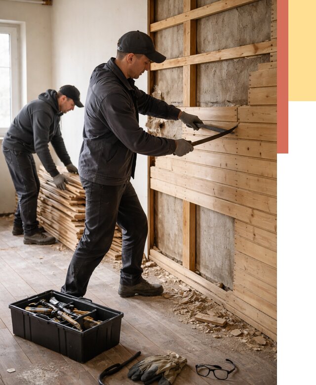 Демонтаж вагонки в Можге от 3849 руб/м2 — быстро и недорого | ОТДЕЛОЧНИК-Мжг