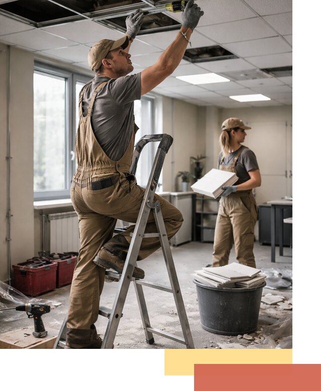 Ремонт потолка Армстронг и замена плит в Можге