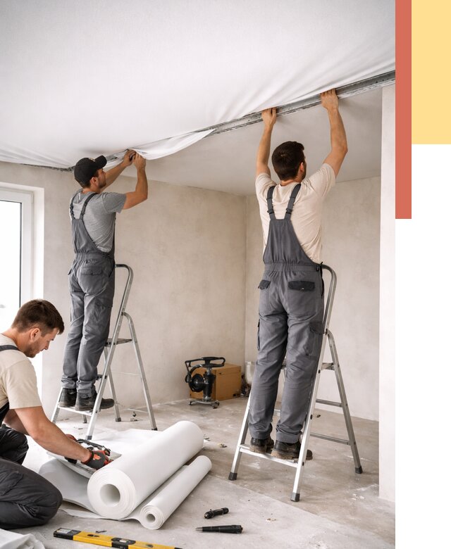 Монтаж тканевого натяжного потолка в Можге от 3545 руб. под ключ | ОТДЕЛОЧНИК-Мжг