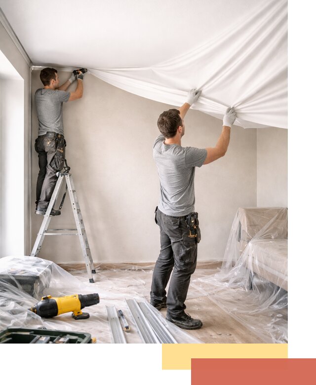 Монтаж тканевого натяжного потолка в Можге недорого и быстро