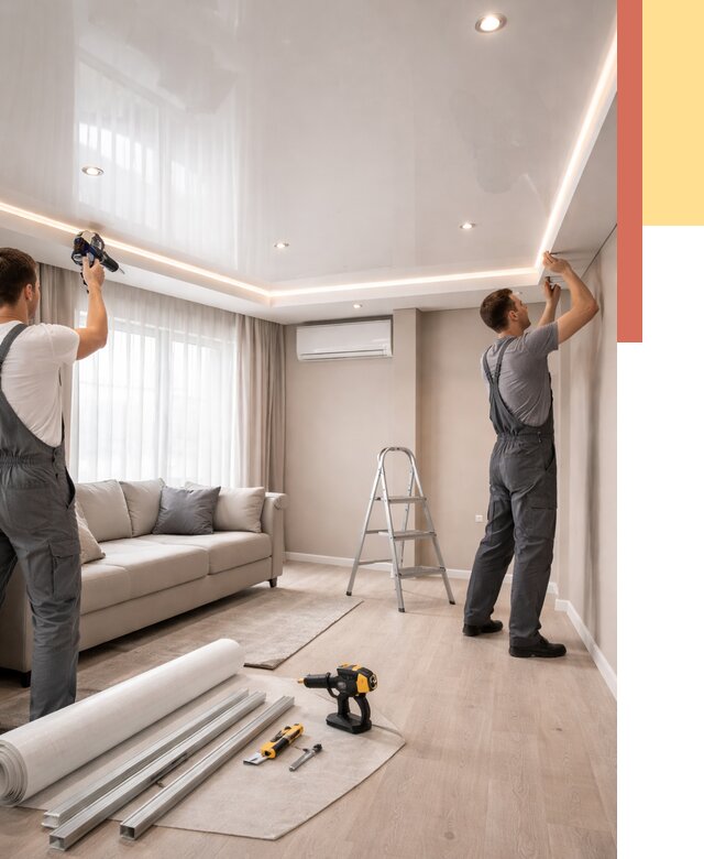 Монтаж глянцевого натяжного потолка в Можге от 760 руб. под ключ | ОТДЕЛОЧНИК-Мжг