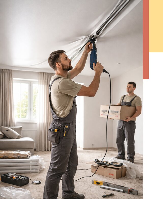 Монтаж сатинового натяжного потолка в Можге от 3545 руб. | Быстро, недорого — ОТДЕЛОЧНИК-Мжг