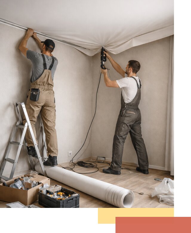 Монтаж цветного натяжного потолка в Можге за один день