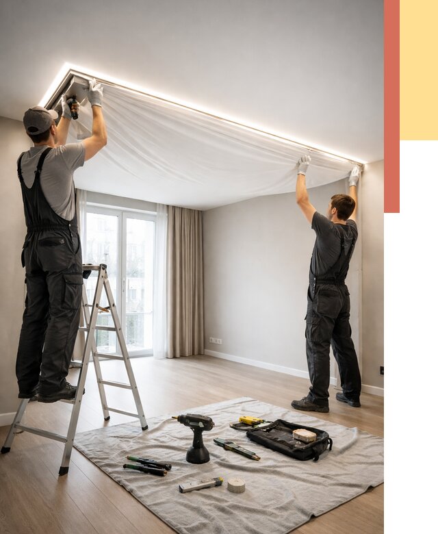 Монтаж парящего натяжного потолка в Можге от 4558 руб. быстро и недорого | ОТДЕЛОЧНИК-Мжг