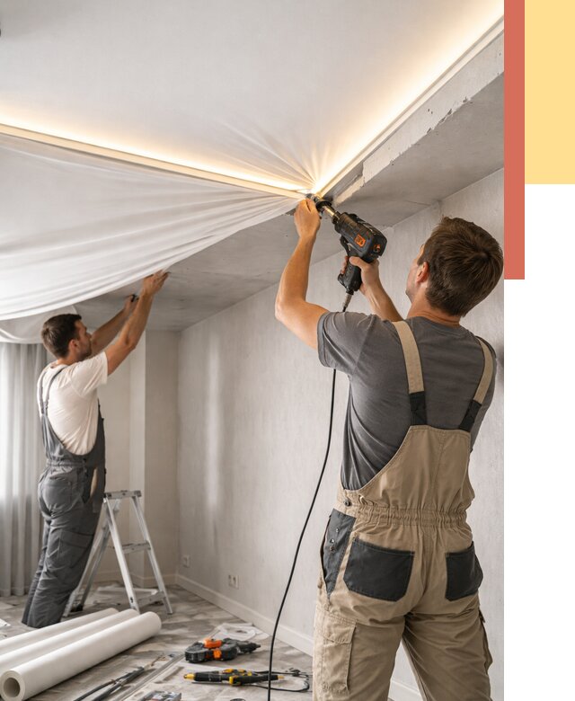 Монтаж натяжного потолка с подсветкой в Можге от 962 руб. | ОТДЕЛОЧНИК-Мжг