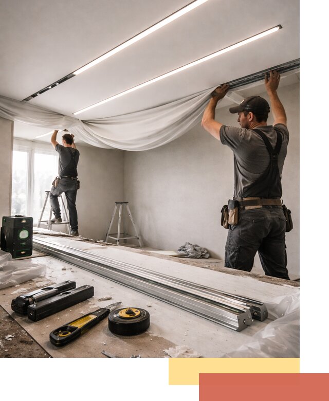 Монтаж натяжных потолков со световыми линиями в Можге