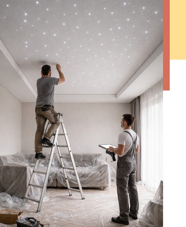 Монтаж натяжного потолка «звездное небо» в Можге от 6583 руб. | ОТДЕЛОЧНИК-Мжг