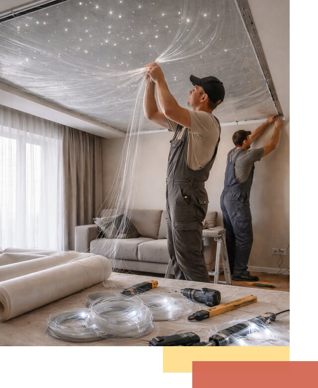 Монтаж натяжного потолка «Звездное небо» в Можге