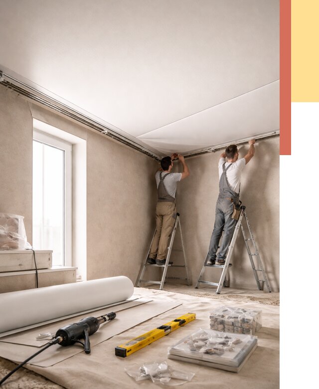 Монтаж натяжного потолка в спальне в Можге от 3849 руб. под ключ | ОТДЕЛОЧНИК-Мжг