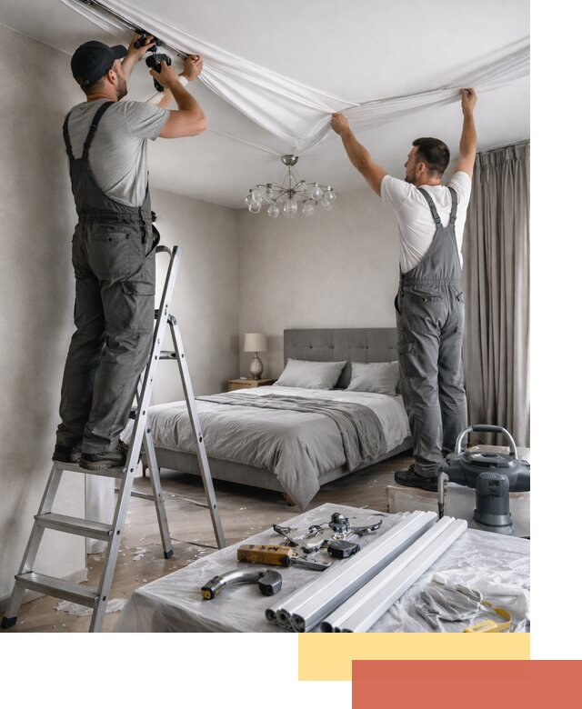 Монтаж натяжного потолка в спальне в Можге