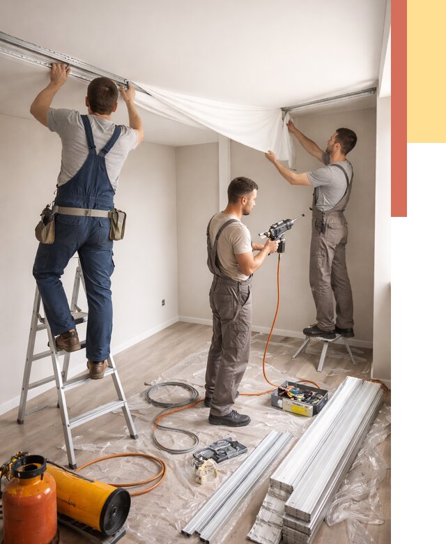 Монтаж натяжного потолка в студии в Можге от 5570 руб. — быстро и недорого | ОТДЕЛОЧНИК-Мжг