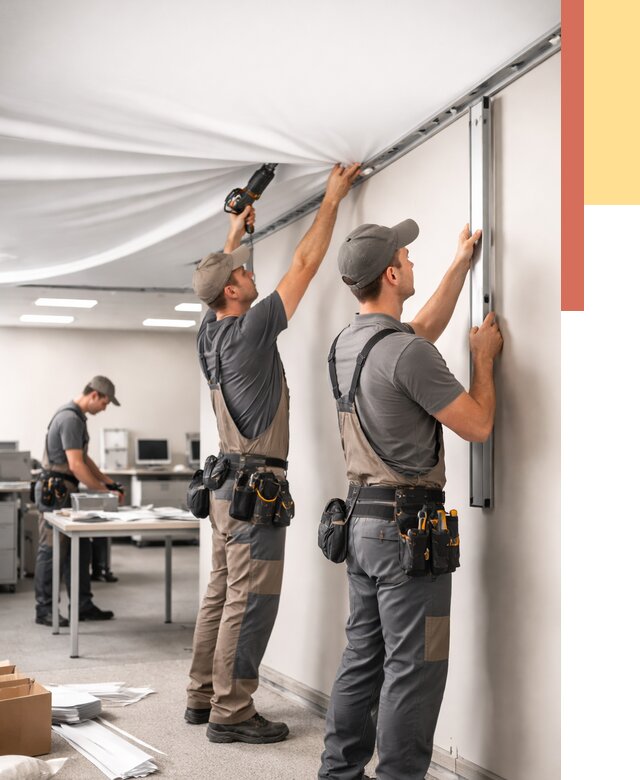 Монтаж натяжного потолка в офисе в Можге от 456 руб/м² — быстро и недорого | ОТДЕЛОЧНИК-Мжг