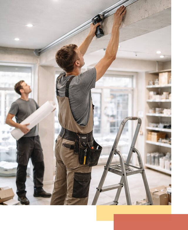 Монтаж натяжных потолков в магазине в Можге