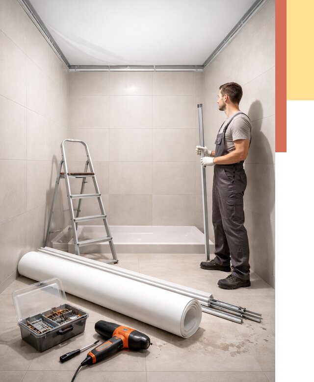 Монтаж натяжного потолка в санузле в Можге от 1874 руб. — ОТДЕЛОЧНИК-Мжг