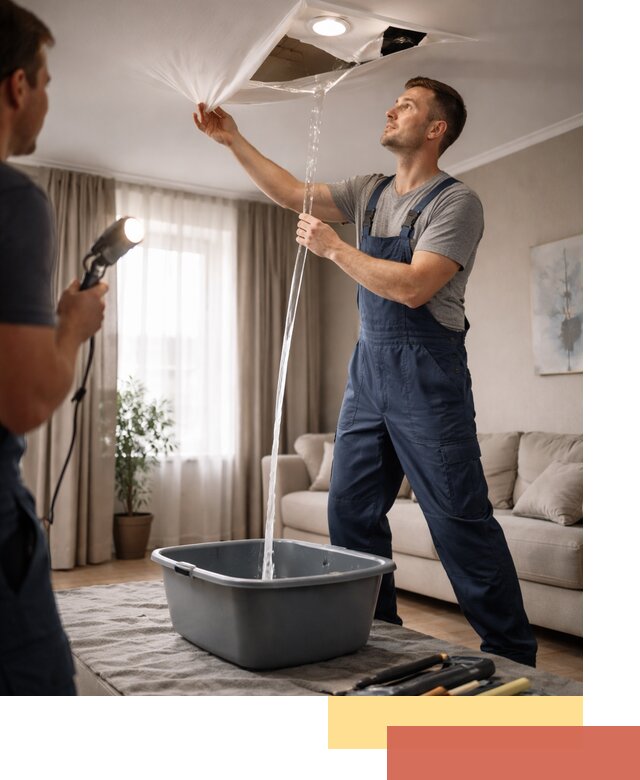 Слив воды с натяжного потолка в Можге быстро и аккуратно