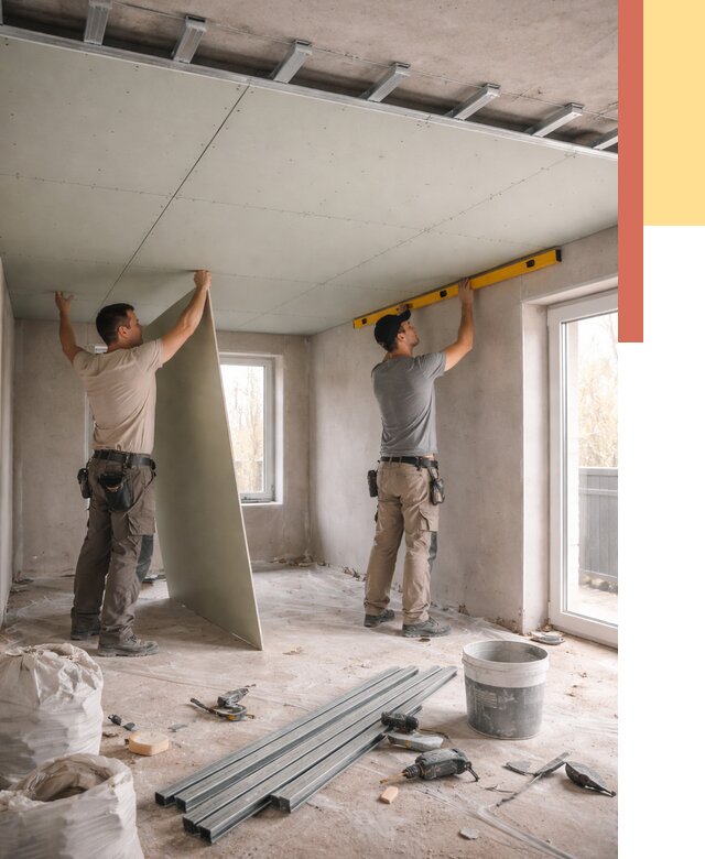 Одноуровневый потолок из гипсокартона в Можге от 760 руб. — монтаж под ключ | ОТДЕЛОЧНИК-Мжг