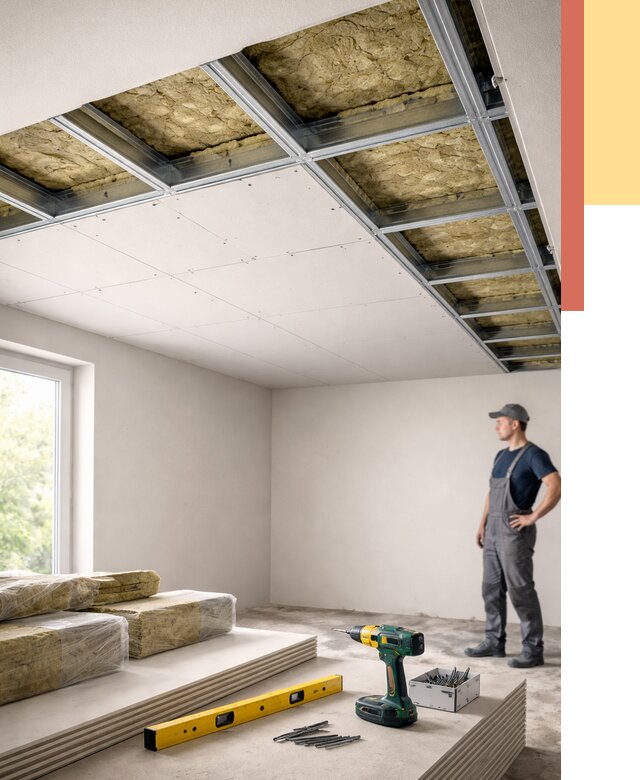 Звукоизоляция потолка ГКЛ в Можге от 962 руб. — монтаж под ключ | ОТДЕЛОЧНИК-Мжг